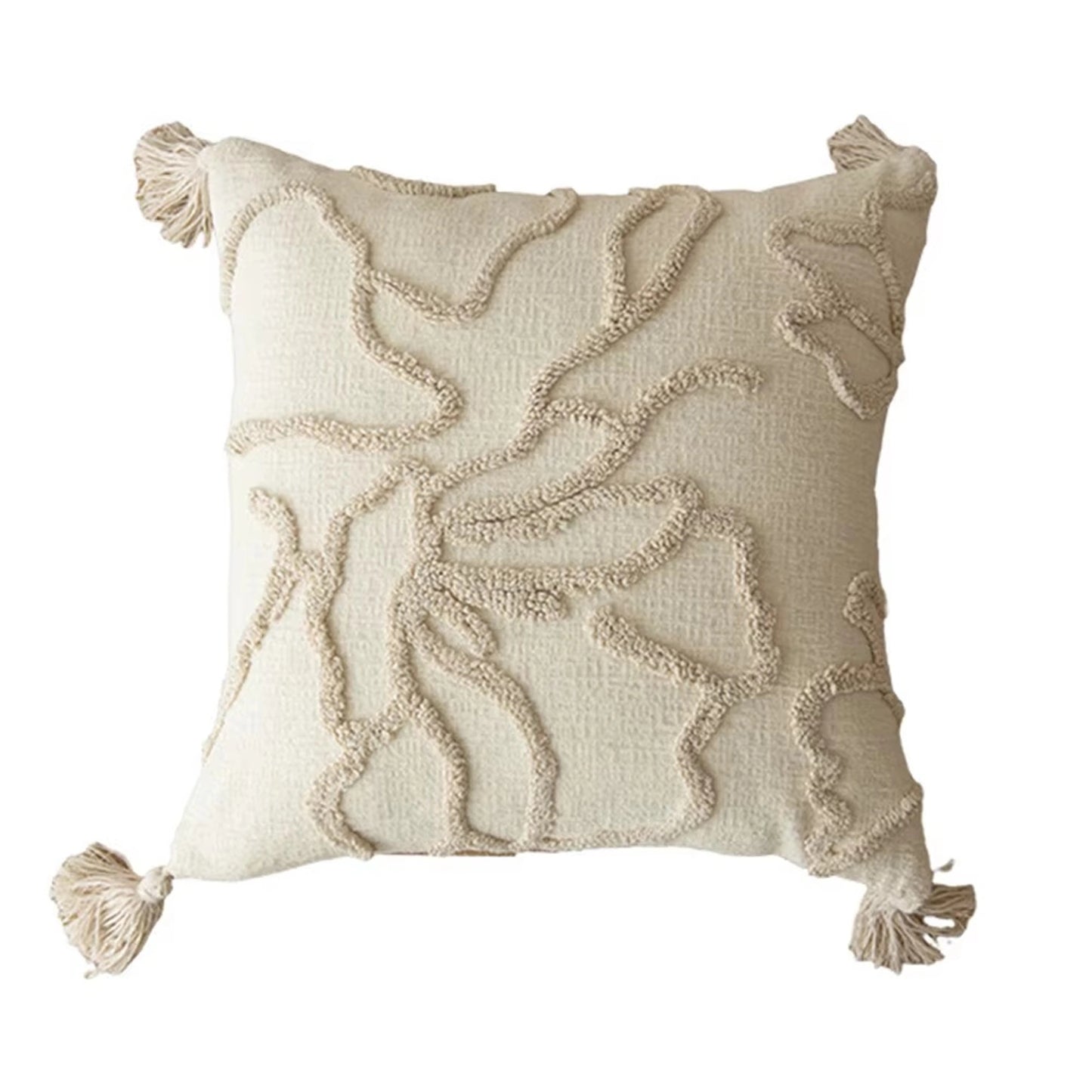 Capa de Almofada Jacquard bege com Borla 45x45cm - Decorativa Premium