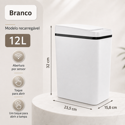 Lixeira automática branca com sensor de aproximação