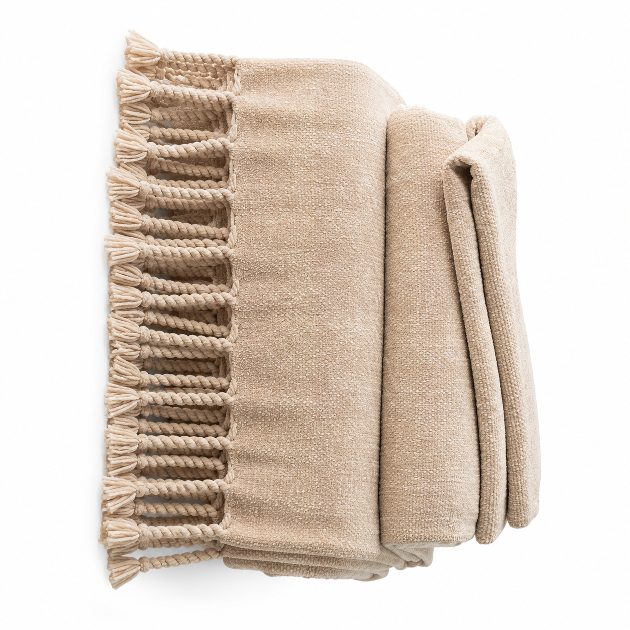 Manta Chenille com Franjas e Borlas - Decorativa sofá e cama