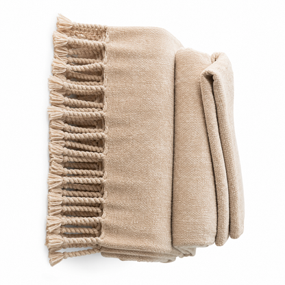 Manta Chenille com Franjas e Borlas - Decorativa sofá e cama