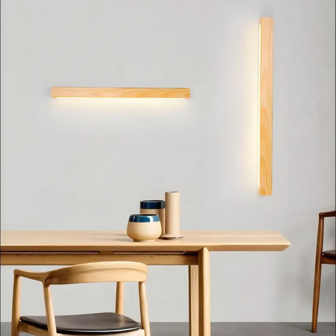 Luminária de Parede Ripas de Madeira Estilo Japonês - Design Minimalista para Sala, Quarto, Corredor e Hall