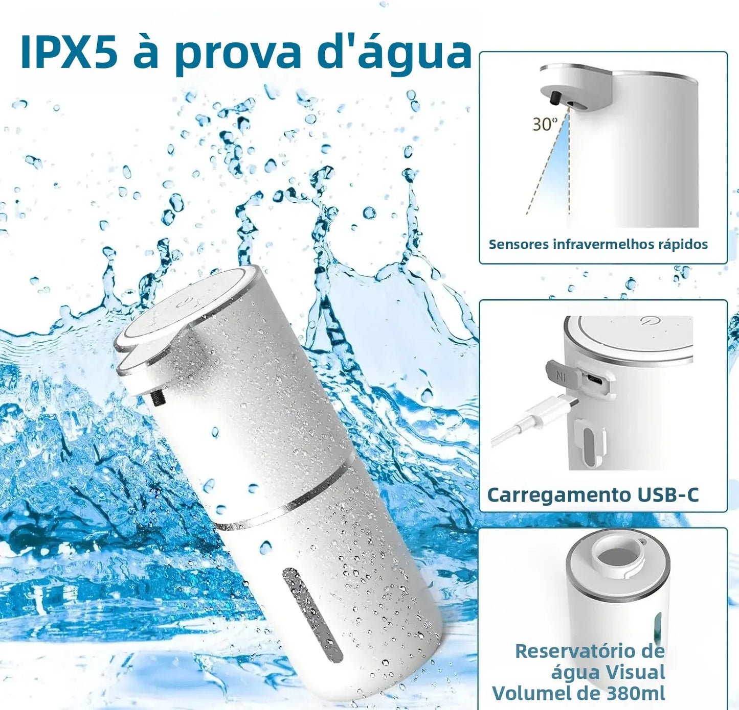 Dispenser Automático de Sabão sem Toque | Sensor Infravermelho USB Recarregável para Banheiro e Cozinha