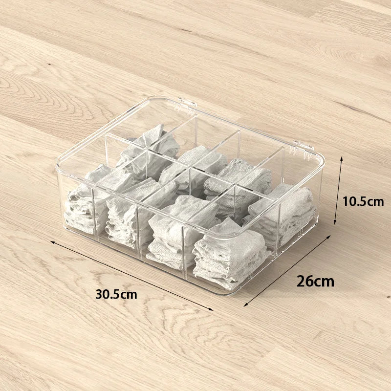 Acrylic Underwear Storage Box, Transparent, Dust-proof with Cover, Bedroom Storage, Bra, Socks Compartment, Storage Artifact