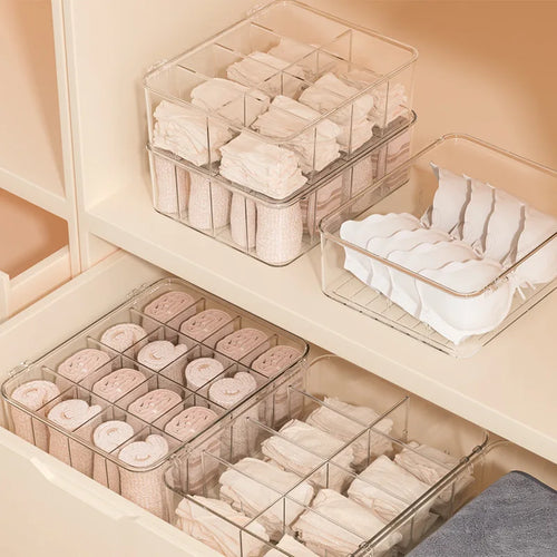 Acrylic Underwear Storage Box, Transparent, Dust-proof with Cover, Bedroom Storage, Bra, Socks Compartment, Storage Artifact