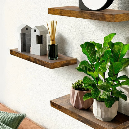 Prateleira de Madeira Maciça para Parede | Design Horizontal Minimalista para Sala e Quarto