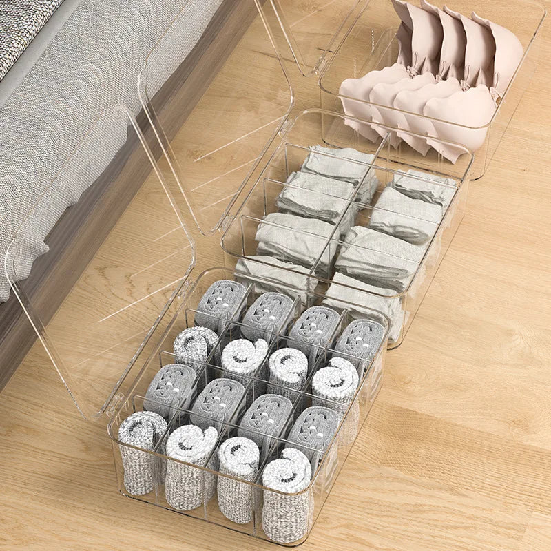 Acrylic Underwear Storage Box, Transparent, Dust-proof with Cover, Bedroom Storage, Bra, Socks Compartment, Storage Artifact