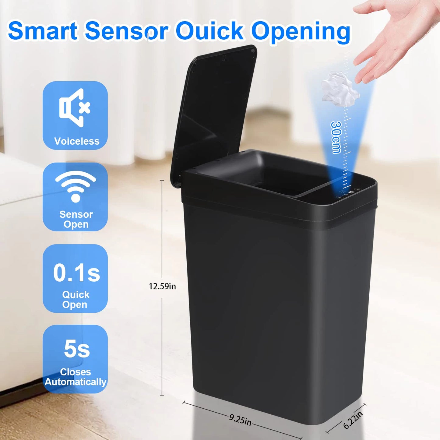 Lixeira Sensor Touch | 12L Automática com Tampa para Cozinha e Banheiro