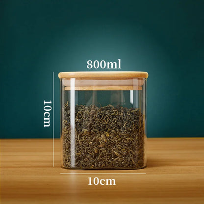 Potes Herméticos de Vidro com Tampa de Bambu - Kit 3 Tamanhos