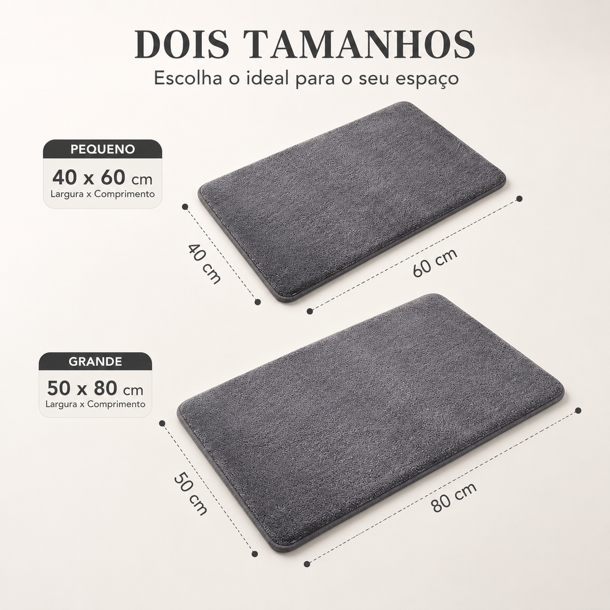 Medidas do tapete absorvente e antiderrapante para banheiro
