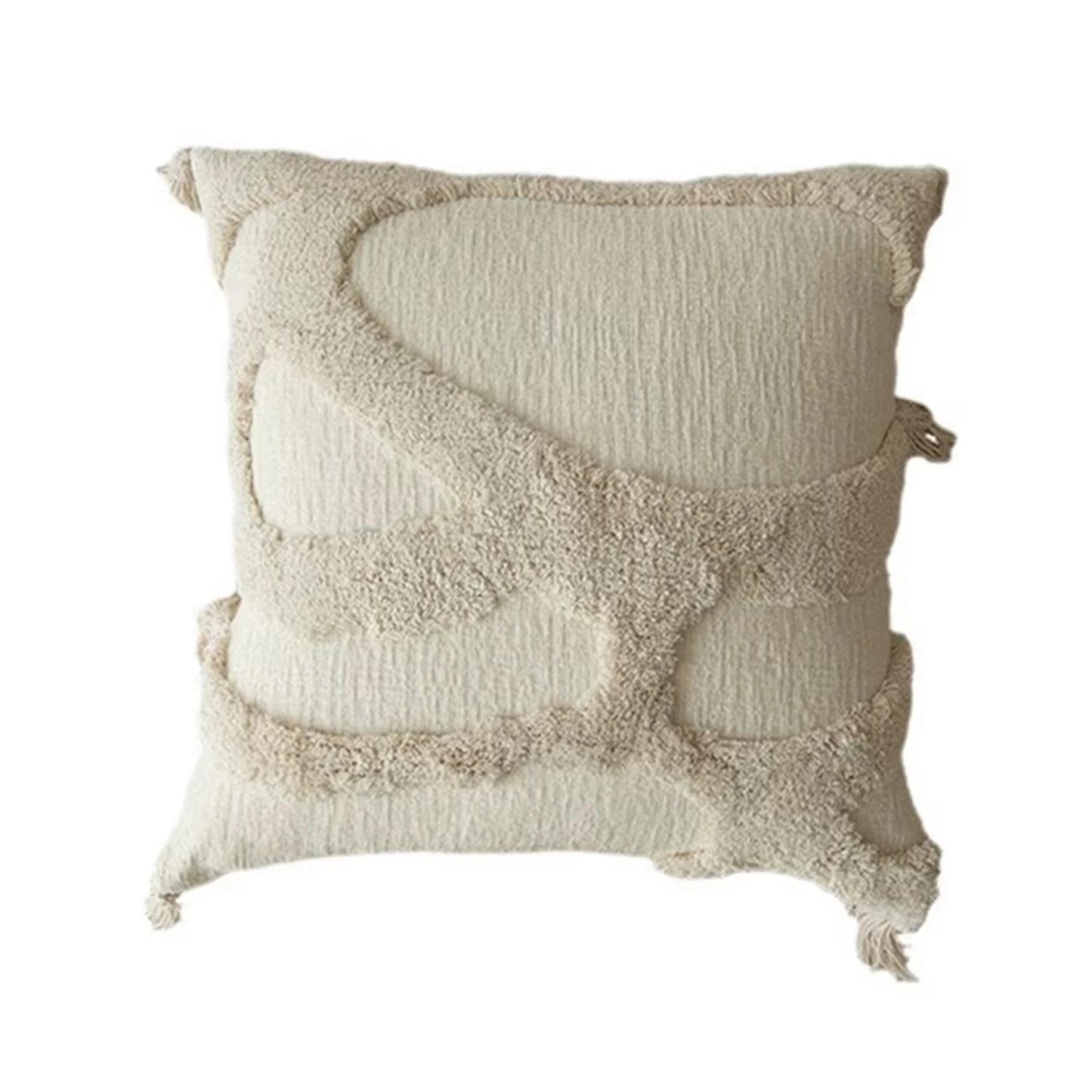 Capa de Almofada Jacquard bege com Borla 45x45cm - Decorativa Premium
