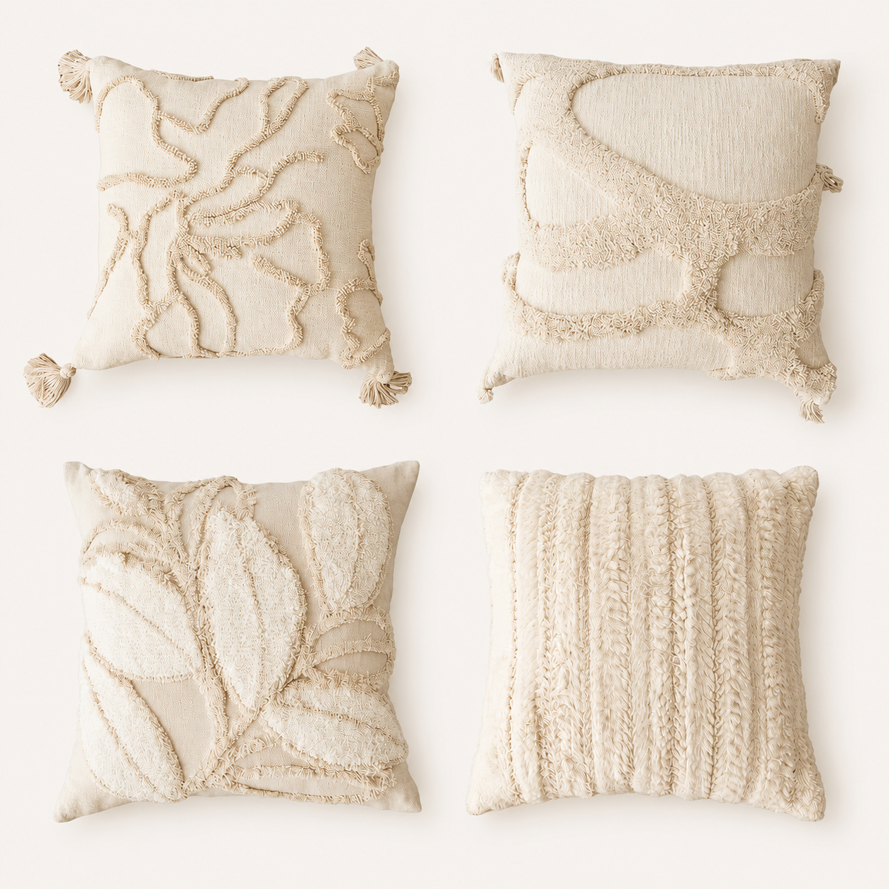 Capa de Almofada Jacquard bege com Borla 45x45cm - Decorativa Premium