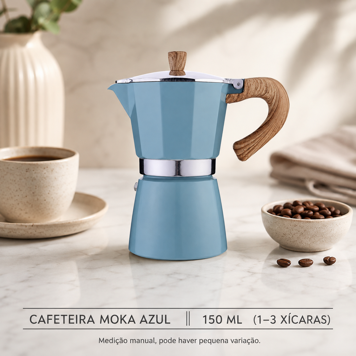 Cafeteira moka azul de 150 ml para até 3 xícaras