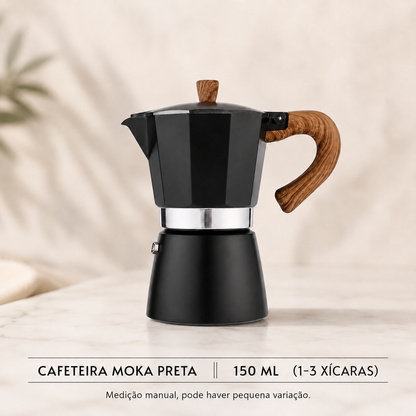 Cafeteira moka preta de 150 ml para até 3 xícaras