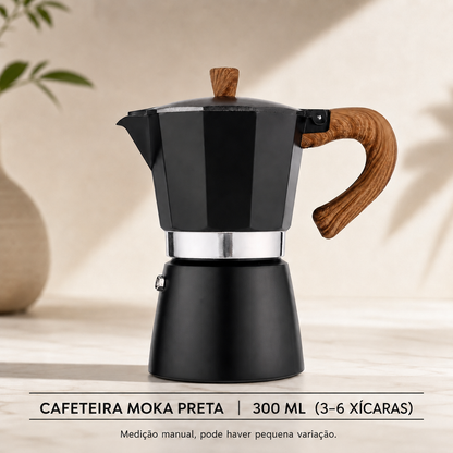 Cafeteira moka preta de 300 ml para até 6 xícaras