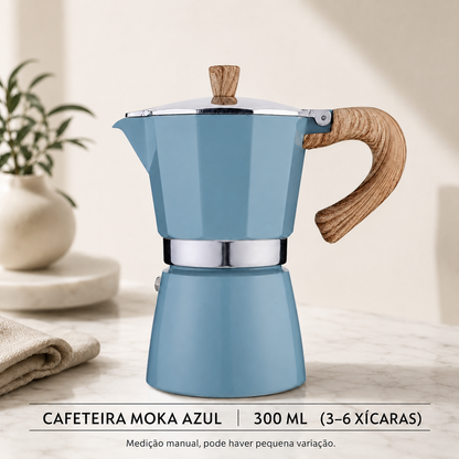 Cafeteira moka vintage de 300 ml nas cores preta e azul