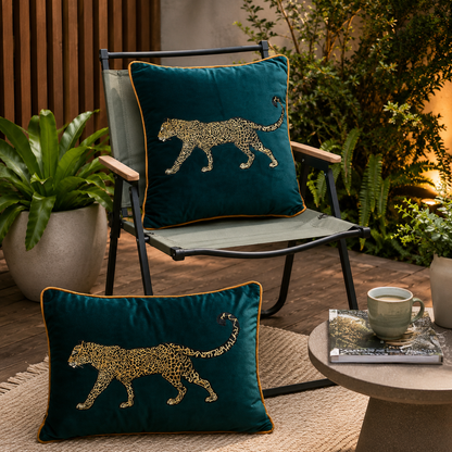 Capa de Almofada Bordada Estampa Onça - Decoração Luxuosa