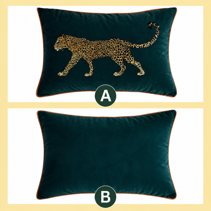 Capa de Almofada Bordada Estampa Onça - Decoração Luxuosa