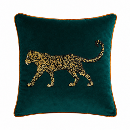 Capa de Almofada Bordada Estampa Onça - Decoração Luxuosa