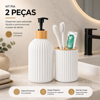 Kit organizador para banheiro branco e bambu com 2 peças