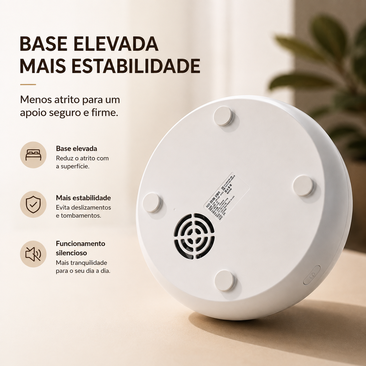Detalhe da base elevada do difusor aromático para maior estabilidade