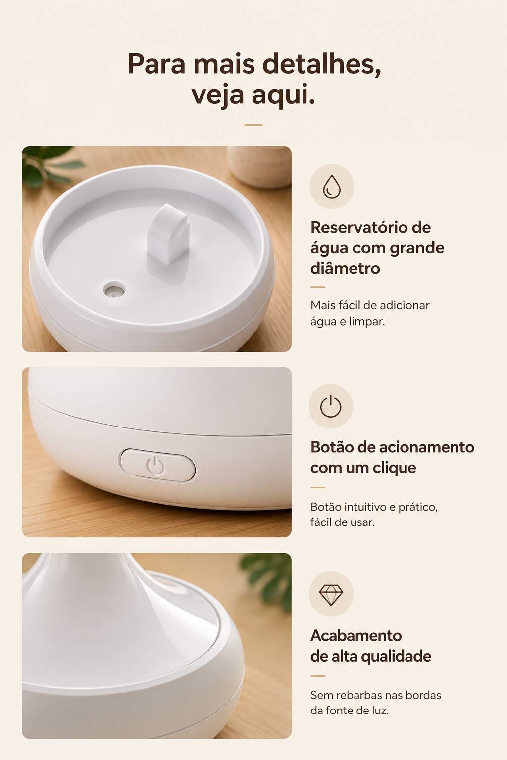 Detalhes do difusor aromático USB com névoa fria