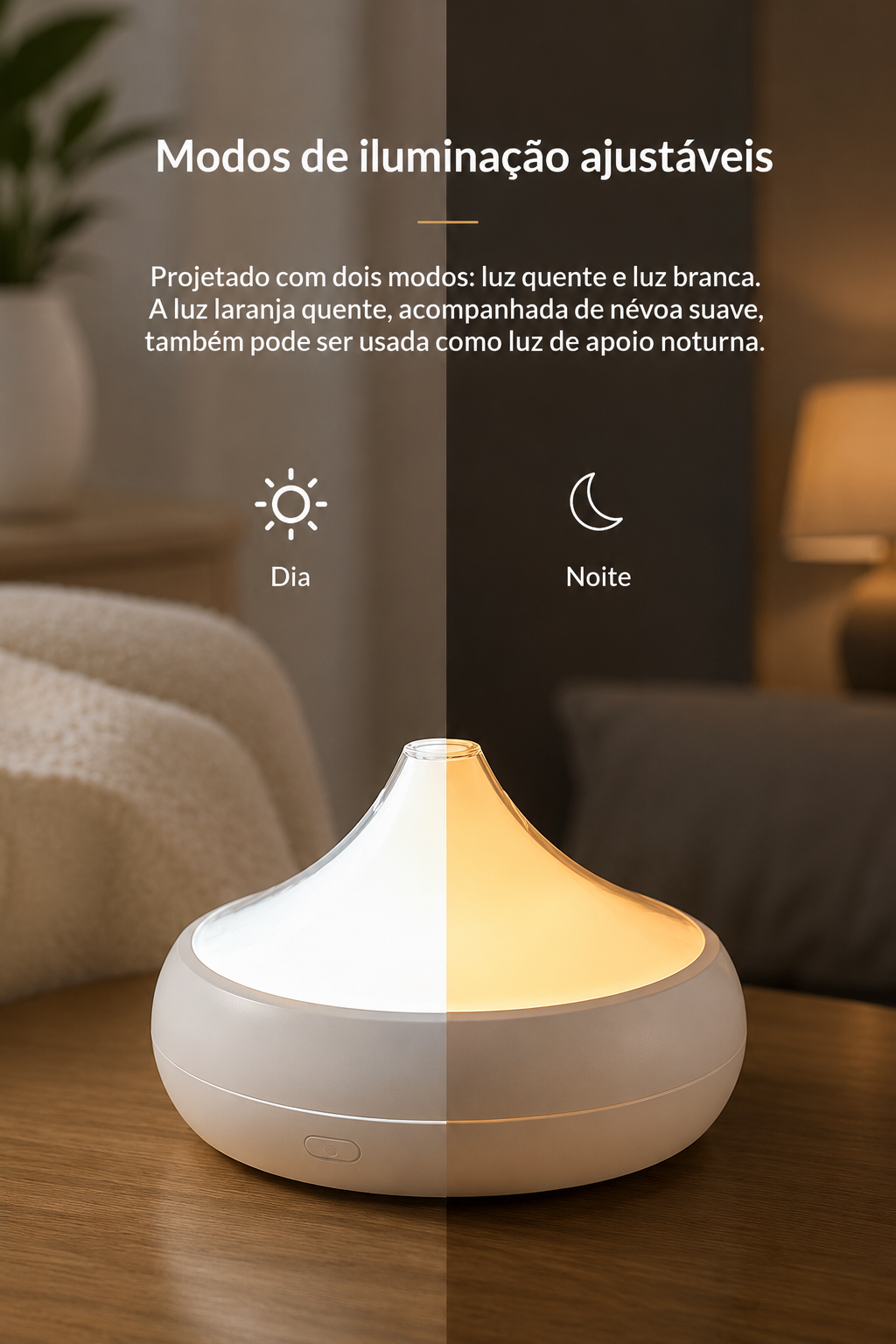 Difusor aromático USB com iluminação ajustável