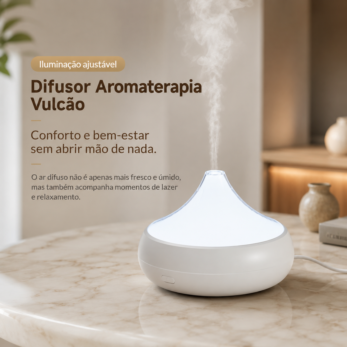 Difusor aromático USB modelo vulcão com efeito de névoa