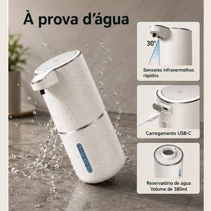 Dispenser automático de 380 ml resistente à água e recarregável por USB