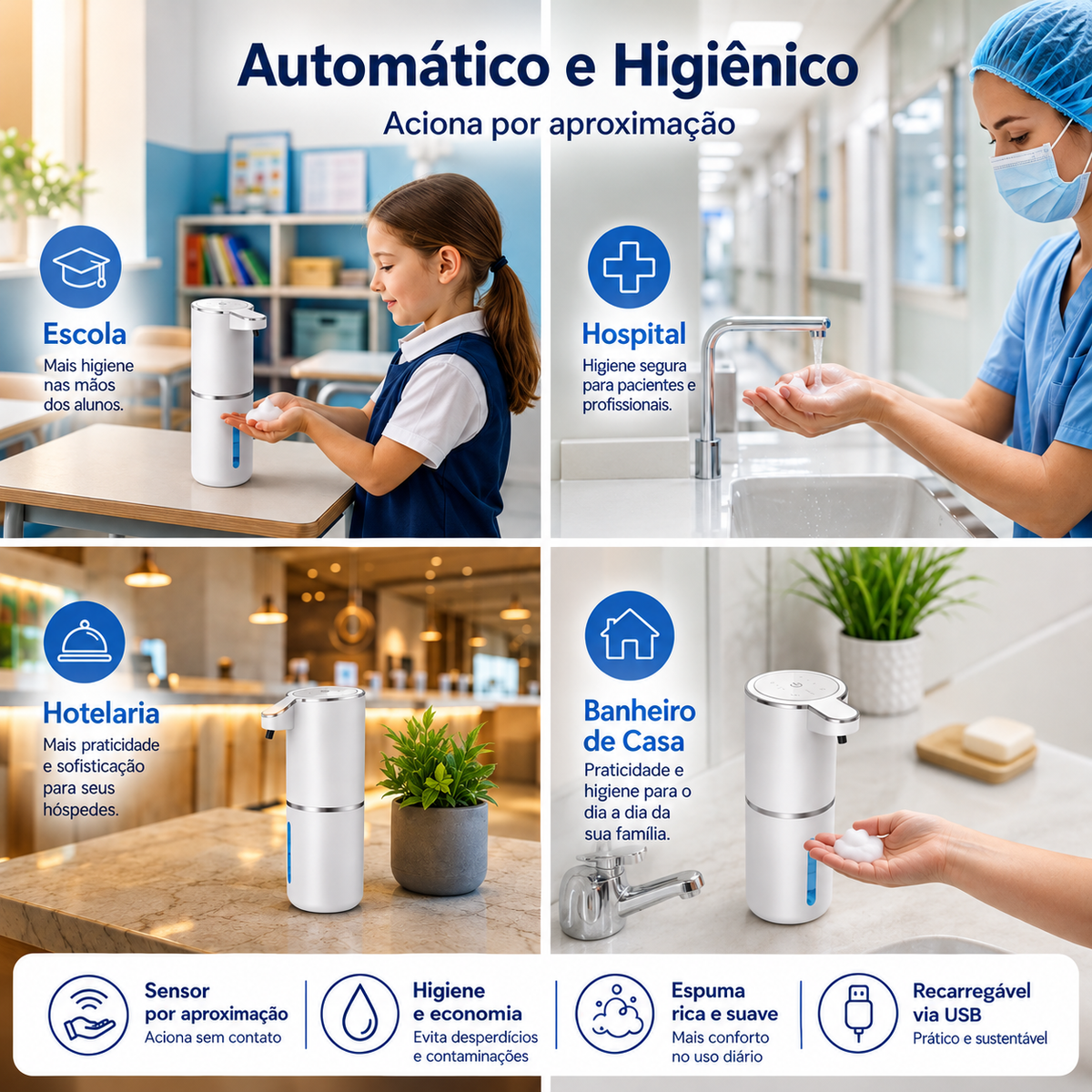 Aplicações do dispenser automático de sabonete em diferentes ambientes