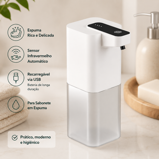 Dispenser automático para sabonete em espuma com recarga USB