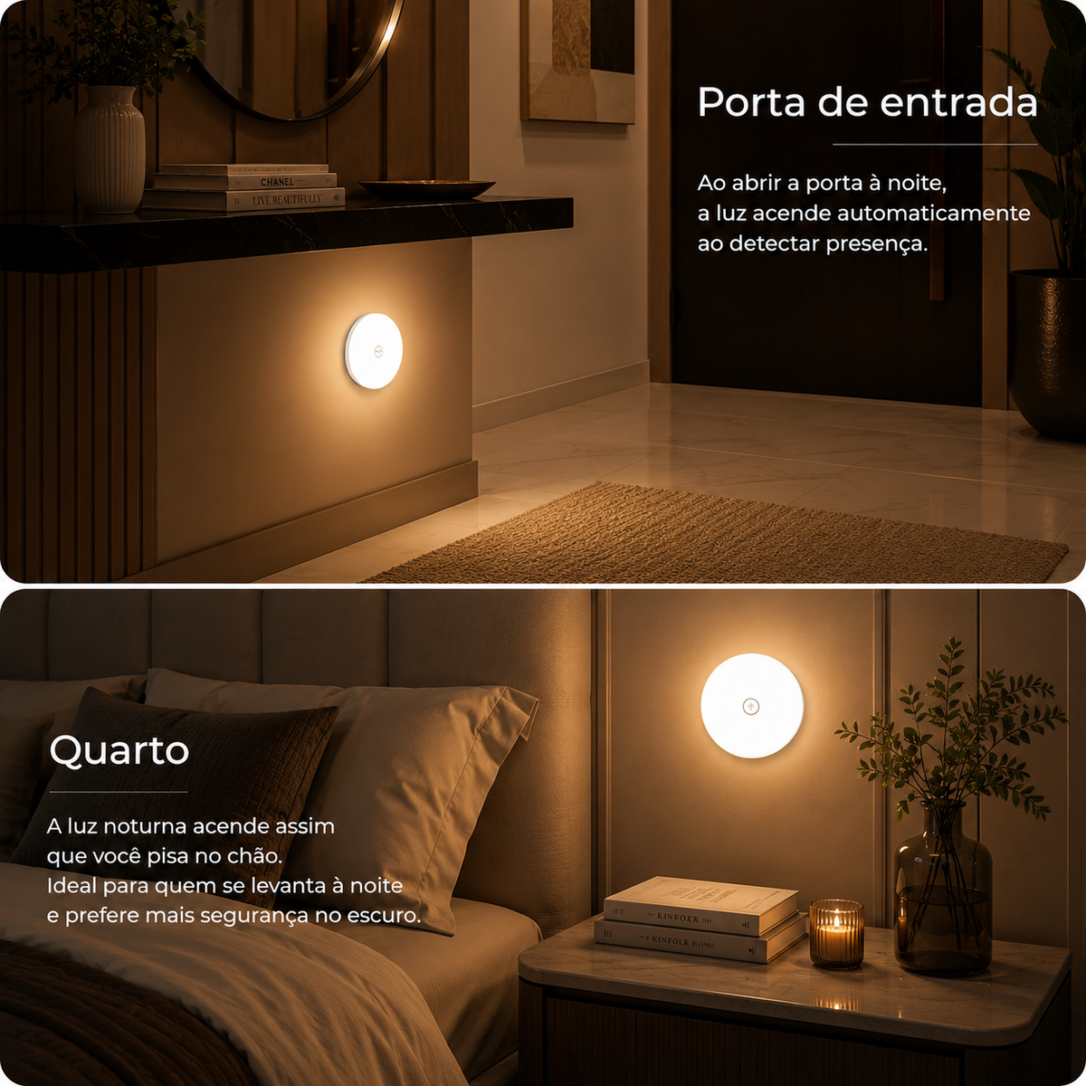 Luz LED com sensor de movimento em hall próximo ao quarto