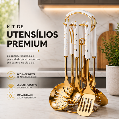 Kit de Utensílios de Cozinha em Aço Inoxidável 7 Peças