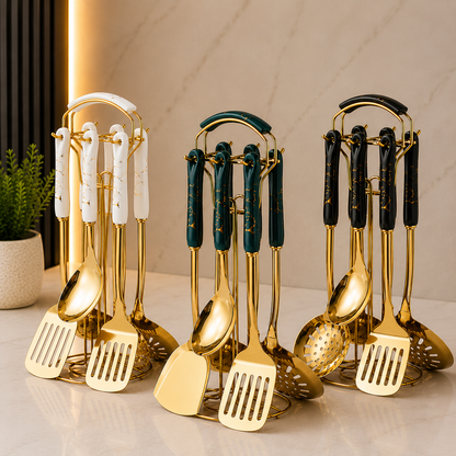 Kit de Utensílios de Cozinha em Aço Inoxidável 7 Peças