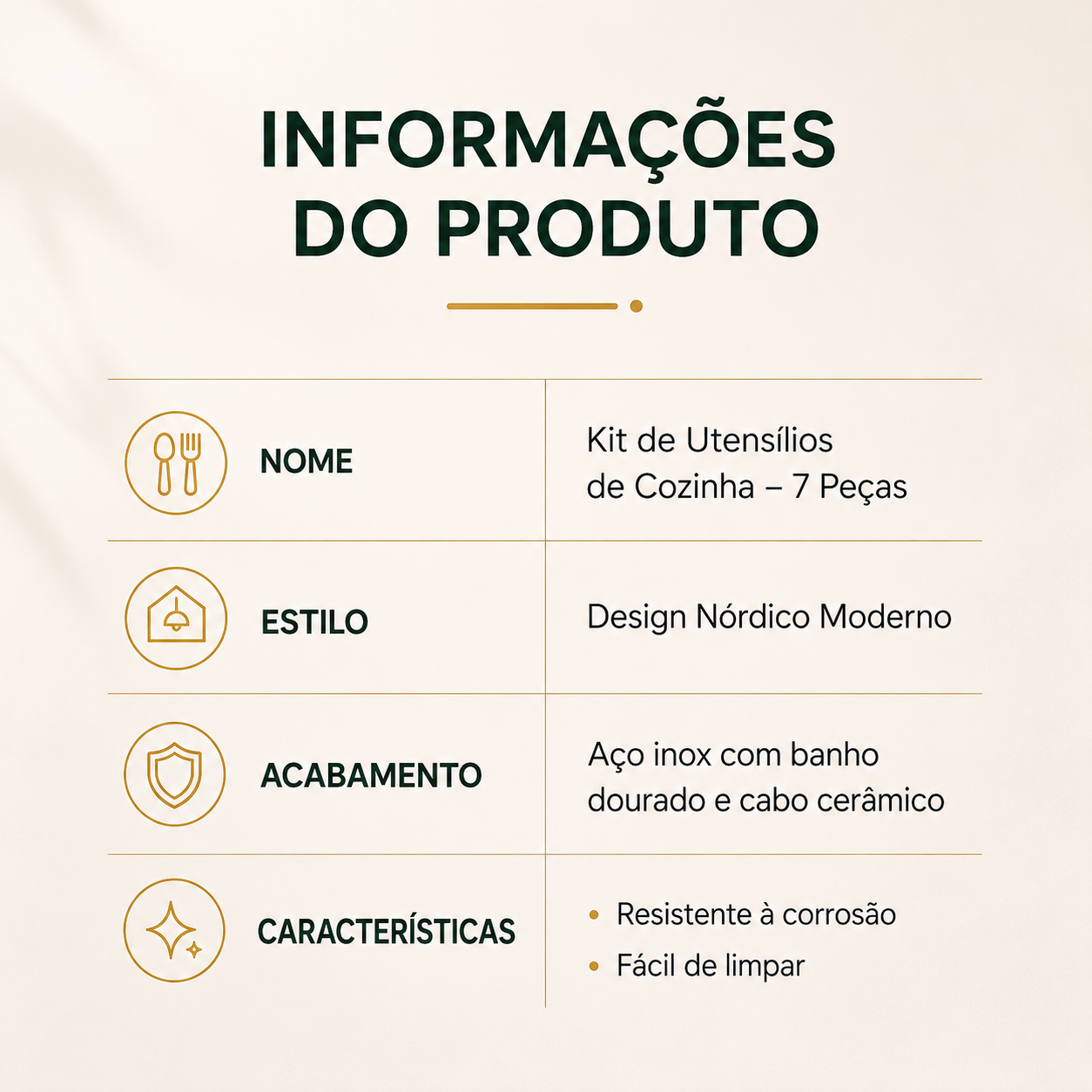 Kit de Utensílios de Cozinha em Aço Inoxidável 7 Peças
