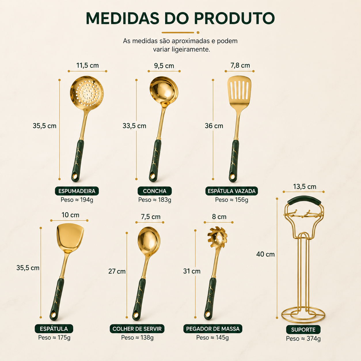 Kit de Utensílios de Cozinha em Aço Inoxidável 7 Peças