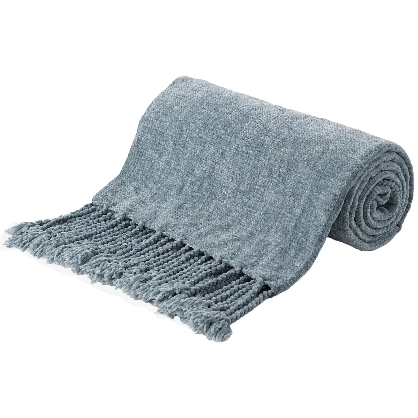 Manta Chenille com Franjas e Borlas - Decorativa sofá e cama
