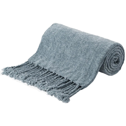 Manta Chenille com Franjas e Borlas - Decorativa sofá e cama