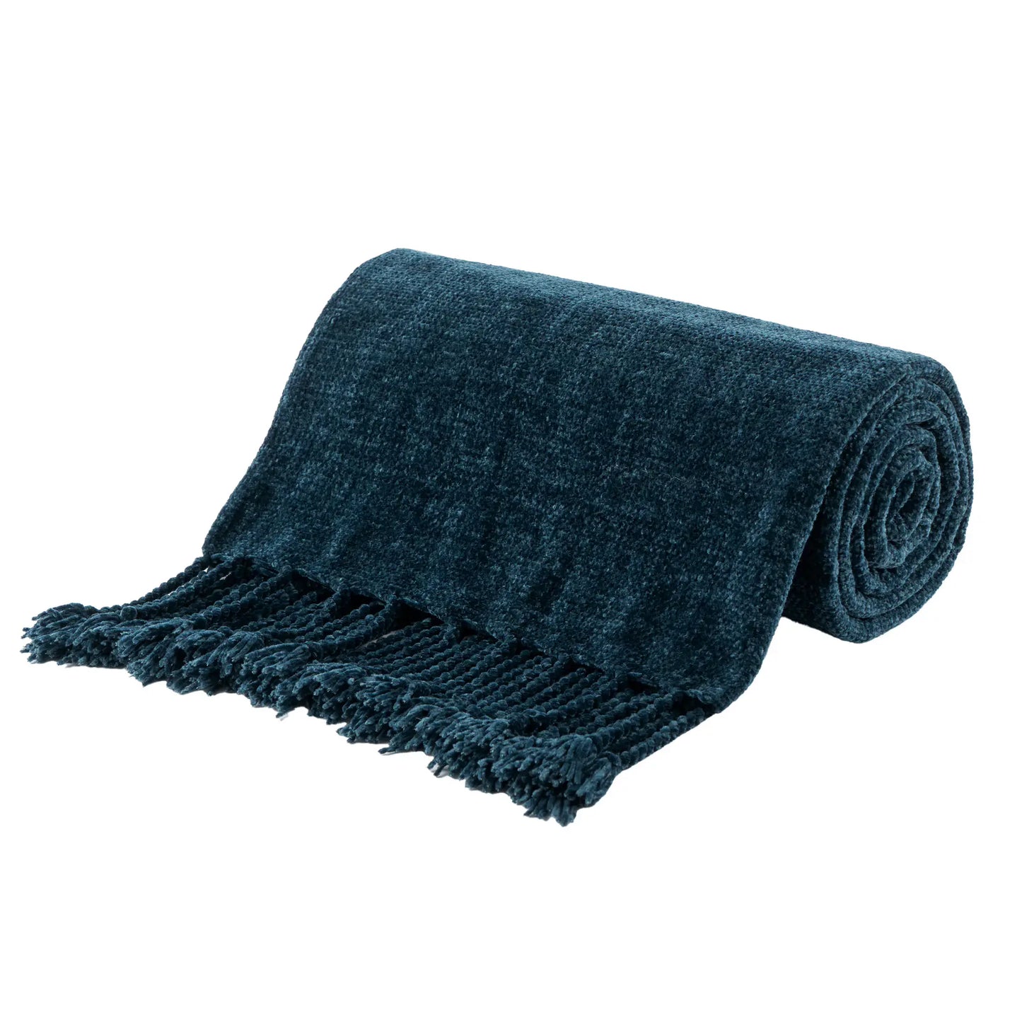 Manta Chenille com Franjas e Borlas - Decorativa sofá e cama