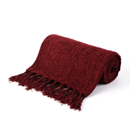 Manta Chenille com Franjas e Borlas - Decorativa sofá e cama