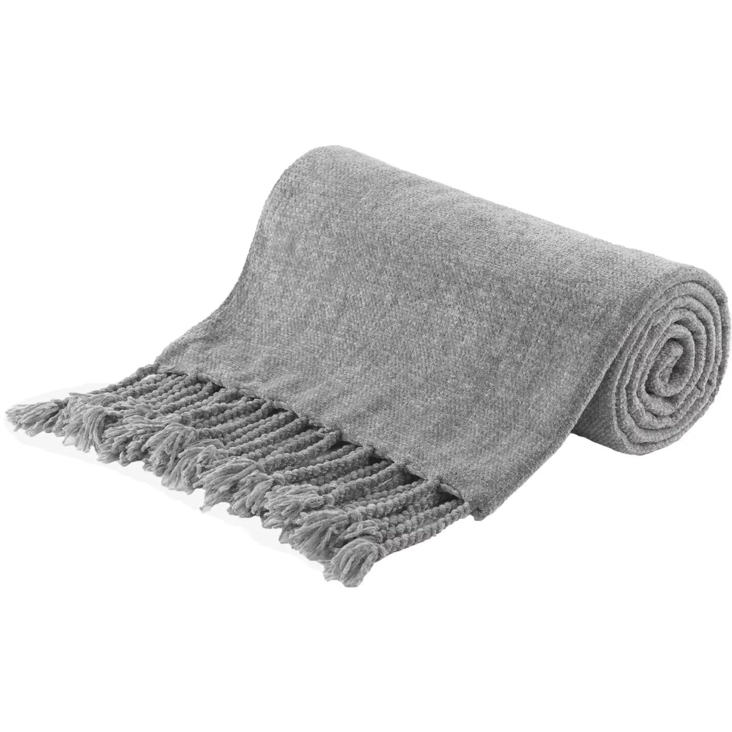 Manta Chenille com Franjas e Borlas - Decorativa sofá e cama