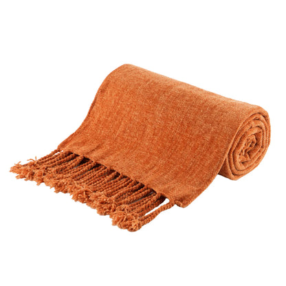 Manta Chenille com Franjas e Borlas - Decorativa sofá e cama
