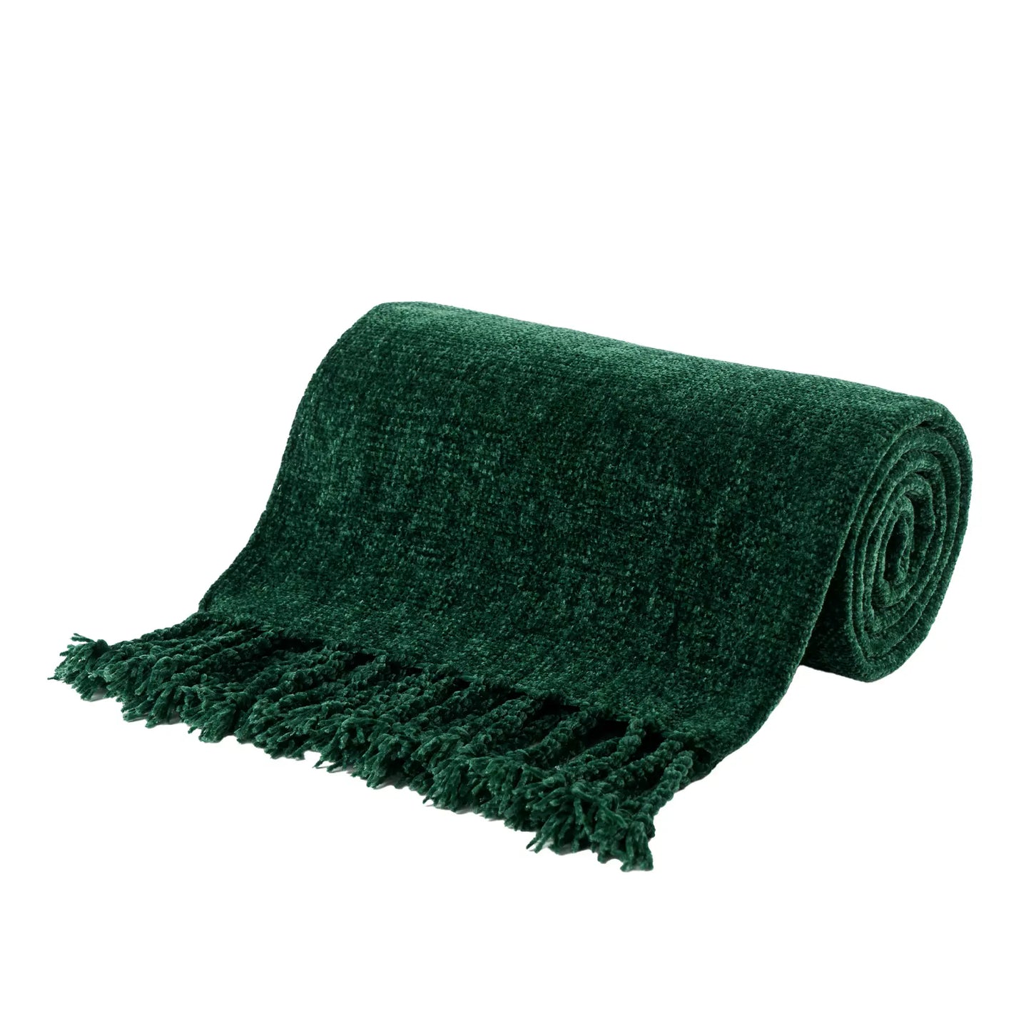 Manta Chenille com Franjas e Borlas - Decorativa sofá e cama