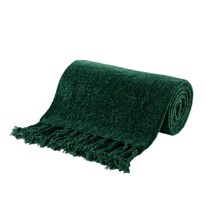 Manta Chenille com Franjas e Borlas - Decorativa sofá e cama
