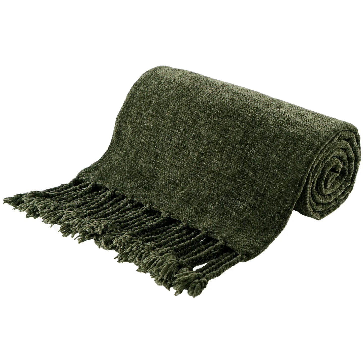 Manta Chenille com Franjas e Borlas - Decorativa sofá e cama
