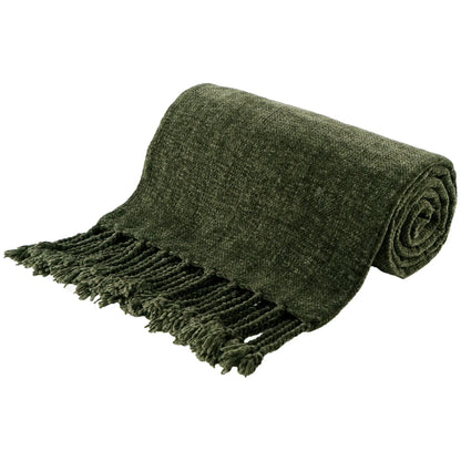 Manta Chenille com Franjas e Borlas - Decorativa sofá e cama
