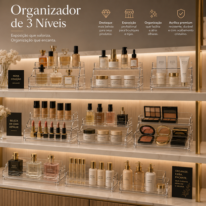Organizador expositor de 3 níveis para perfumes e cosméticos