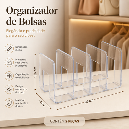 Organizador acrílico transparente para bolsas e livros