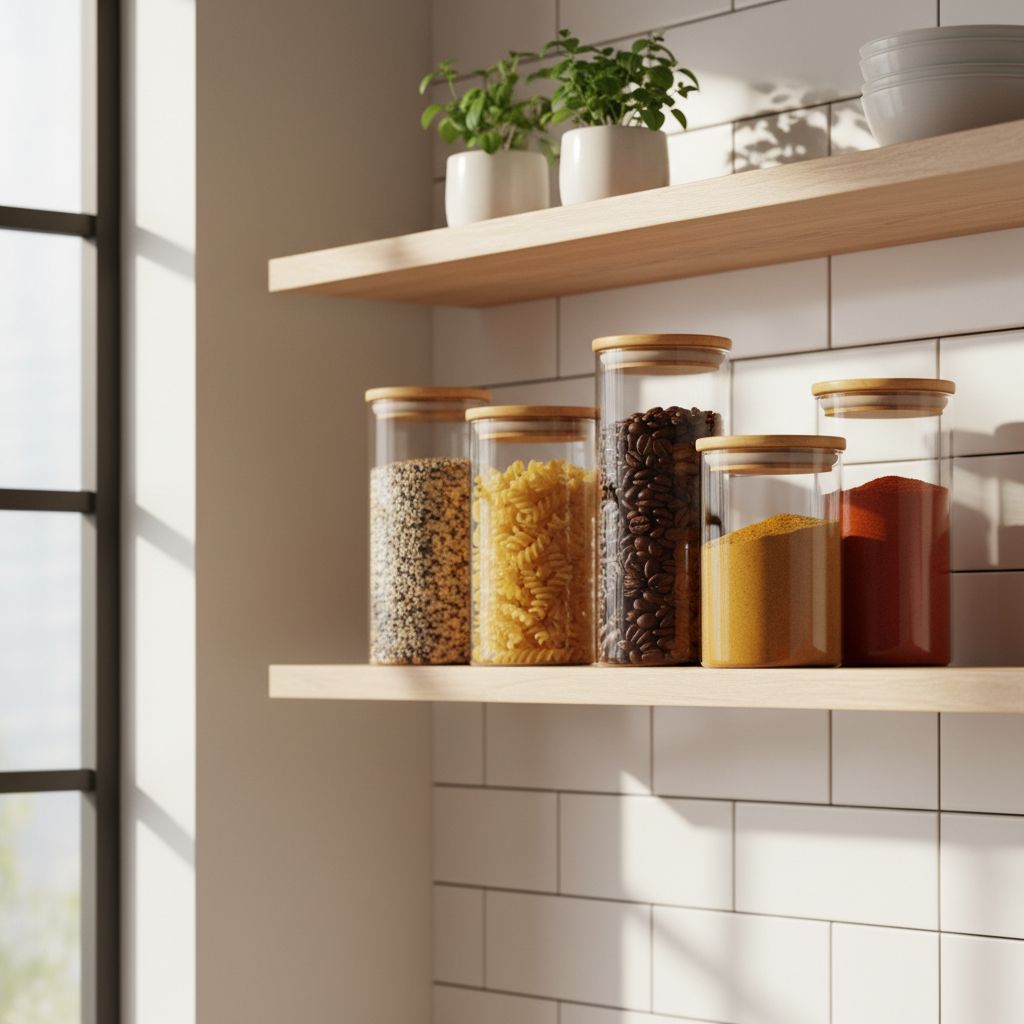 Potes Herméticos de Vidro com Tampa de Bambu – Cozinha Organizada