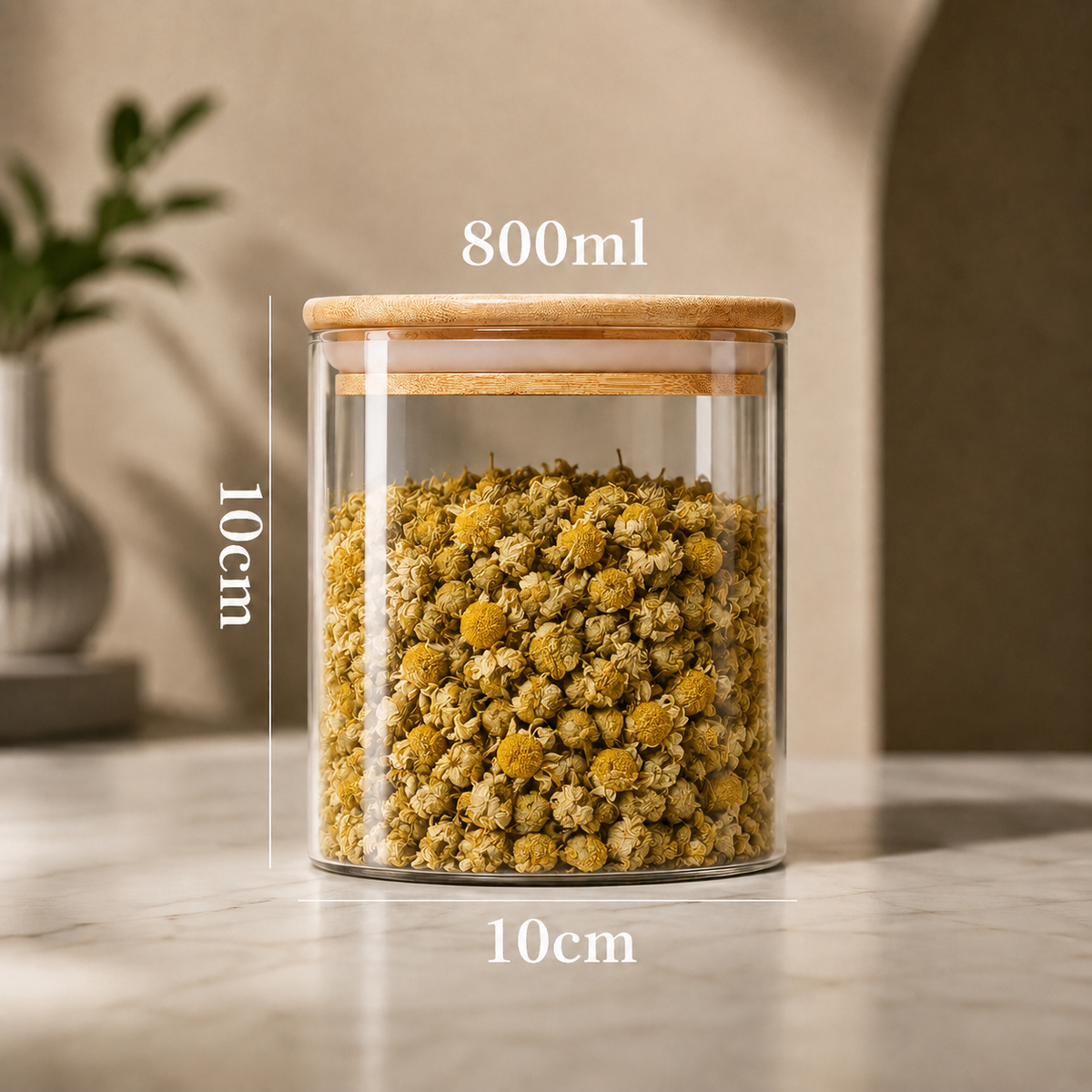 Pote hermético de vidro com tampa de bambu de 800 ml