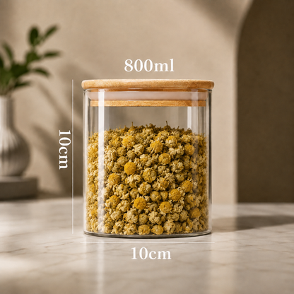 Pote hermético de vidro com tampa de bambu de 800 ml